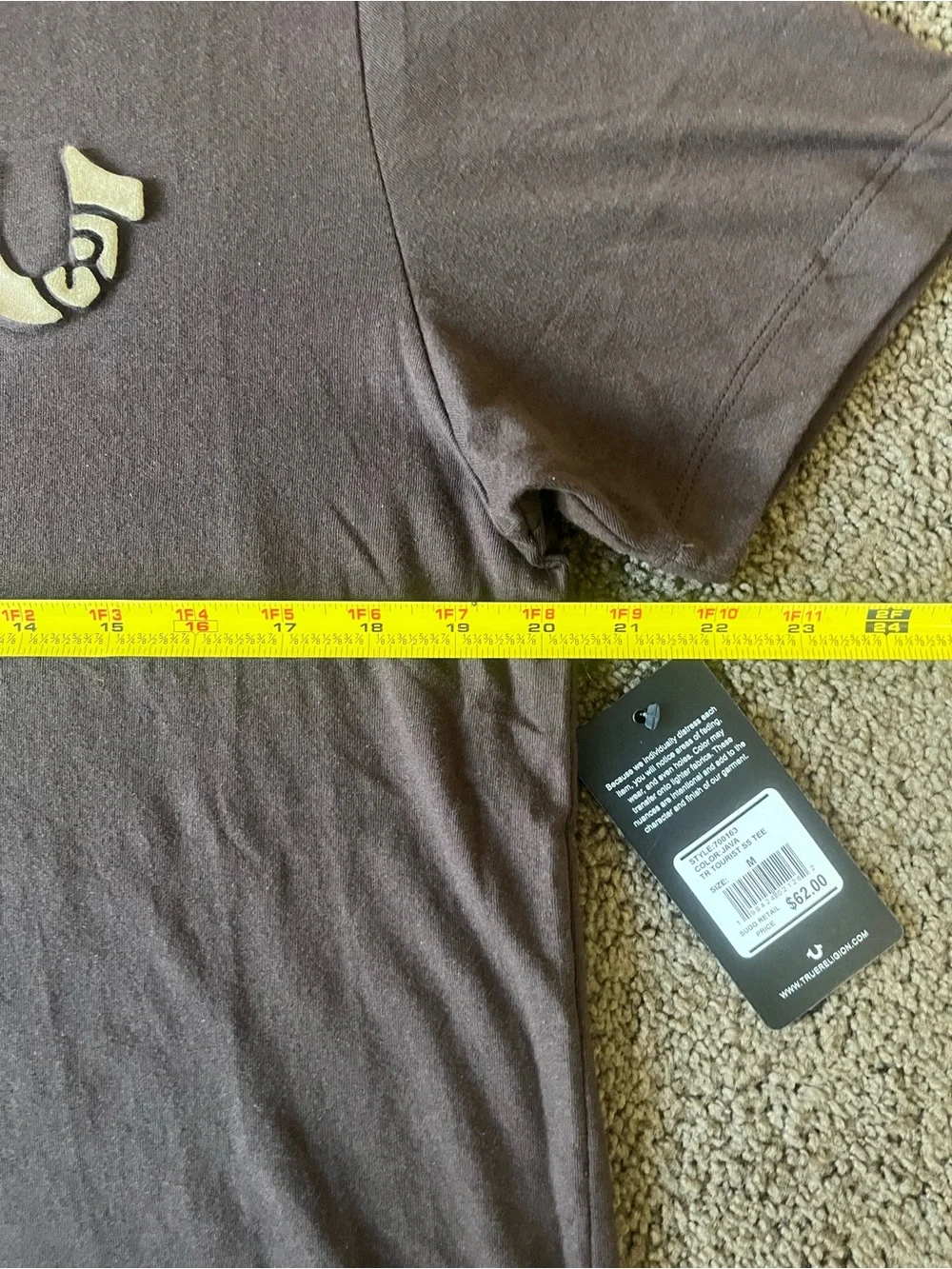 True Religion TR Tourist World Tour Tee Java Brown Size Medium NWT